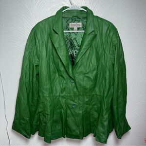 Bradley by Bradley Bayou Kelly Green Genuine Leather Jacket Button Front Size 1X